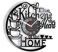 AVJERA Reloj de Disco de Vinilo La Cocina es el corazón del hogar Cocina Reloj de Pared con Disco de Vinilo Utensilios de Cocina Vajilla para Comedor Decoración del hogar