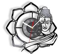AVJERA Reloj de Pared con grabación de gramófono de Buda, Reloj de Pared Retro Grabado con Loto Budista, Reloj de Pared con Disco, música Artesanal