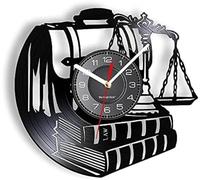 AVJERA Reloj de Pared de Abogado de Justicia Hecho de Disco de Vinilo Real, maletín de Libro de leyes, Reloj de Pared Iluminado Vintage, Regalo para Abogados y Hombres