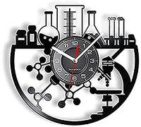 AVJERA Reloj de Pared, Experimento Químico, Vinilo con Registro de Química, Micrope Bunsen, Retro, Negro, 30 cm, Analógico, Unisex, Sobremesa, Eléctrico, Baterías, 1 AA (excluyendo)