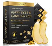 AVJONE Parches de oro de 24 quilates, máscaras de colágeno para ojeras e hinchazón, parches para ojos hinchados, revitaliza y refresca tu piel, 30 pares