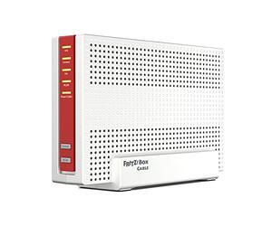 AVM ¡FRITZ! Cable Box 6690 (módem por cable DOCSIS 3.1, Wi-Fi 6 (WLAN AX) 4x4 con 4800 Mbps (5 GHz) + 1200 Mbps (2,4 GHz), 1 puerto LAN de 2,5 Gigabits, USB 3.0, DECT), blanco/rojo