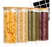 Avmvnvc 4PCS Tarros de Cristal con Tapa - Botes de Cristal con Tapa de Bambú - Frascos de Vidrio con Tapa - Botes Cristal Cocina Almacenaje para Pasta, Cereales, Alubias, Té (900ml×4)