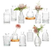 Avmvnvc Jarrones 12 Set, Pequeño Jarrón de Cristal Vintage Mini Jarrones Decoración Set Diferentes Tamaños Florero para Decoraciones de Boda Transparente, Mesa Decoración Centros de Mesa