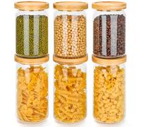 Avmvnvc Tarros de Cristal con Tapa, 6 Tupers Hermeticos Cristal con Tapas de Bambú, Botes Cocina Almacenaje Transparentes, 700 900ml Recipientes Herméticos para Alimentos para Pasta, Cereal