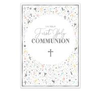 Avocado Designs - Tarjeta de felicitación (PR-FRP023) con texto en inglés "On Your First Holy Communion", de la gama Florali, acabado de aluminio