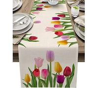 Avoik Camino de mesa de verano con flores, camino de mesa de primavera moderno para sala de estar, abstracto, mantel de lino, tulipanes, camino de mesa, antideslizante, decoración para comedor, fiesta