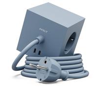 Avolt Multiprise Cube USB C - Las primeras multitomas de diseño del Mundo - 3 enchufes eléctricos y 2 Puertos USB - Pie magnético adherente Casi en Cualquier Lugar (Azul - USB-C, 1.8m)