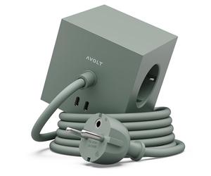 Avolt Square 1 Regleta Cubo de Escritorio, 3 Enchufes, 2 USB-C 30W, 1,8m | Cubo magnético verde, carga rápida USB-C 30W para escritorio y oficina