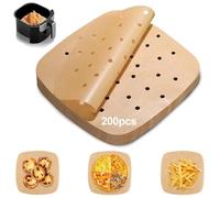 AVRUYPI 200pcs papel freidora aire, papel air fryer cuadrado Papel de Pergamino Perforado, Accesorios de Papel Air Fryer Compatible 15 * 15cm
