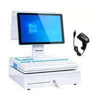 AVSMGP ,Blanca,DualScreen, Caja Registradora con Pantalla Táctil para Pequeños Negocios - TPV Todo En Uno 15.6" con Teclado, Impresora Integrada De 58 Mm Y Escáner, Windows 10 para Comercio Minorista