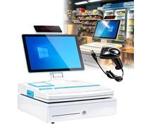 AVSMGP ,Blanca,SingleScreen, Caja Registradora POS De 15.6" con Windows 10, Sistema Todo En Uno con Pantalla Táctil, Impresora 58Mm Y Escáner Integrados Y Teclado Ideal para Pequeños Negocios