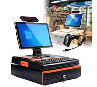 AVSMGP ,Naranja,SingleScreen, Caja Registradora POS De 15.6" con Windows 10, Sistema Todo En Uno con Pantalla Táctil, Impresora 58Mm Y Escáner Integrados Y Teclado Ideal para Pequeños Negocios
