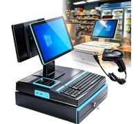 AVSMGP ,Negro,DualScreen, Caja Registradora POS De 15.6" con Windows 10, Sistema Todo En Uno con Pantalla Táctil, Impresora 58Mm Y Escáner Integrados Y Teclado Ideal para Pequeños Negocios