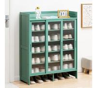 AVSMGP Zapatero de bambú de 5 niveles con puertas correderas, zapatero moderno de gran capacidad, almacenamiento de zapatos estrecho de 32 cm, para entrada, pasillo, sala de estar, baño, verde, 87 x