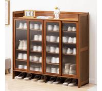 AVSMGP Zapatero de bambú de 5 niveles con puertas correderas, zapatero moderno de gran capacidad, almacenamiento de zapatos estrecho de 32 cm, para entrada, pasillo, sala de estar, baño, marrón, 117 x