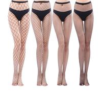 AVUELOI 4 Pares Medias Rejilla Mujer, Sexy Negras de Cintura Alta, Medias Malla Pantimedias Elástico, para Forma Unas Piernas Impecables