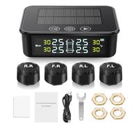 Avutrel Sistema de monitoreo de presión de neumáticos TPMS Monitor de presión de neumáticos con botones de pantalla táctil y pantalla LCD, carga solar inalámbrica/USB, 5 modos de alarma, 4 sensores