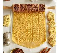 AvviKro Rodillo de amasar de Navidad, de madera 3D en relieve, rodillo de amasar con símbolos temáticos de Navidad grabados para hornear galletas en relieve, herramienta de cocina (rejillas de ventana