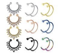 AVYRING 16G 20G Acier Chirurgenstahl Faux Piercing Septum Nez Hoop Fer à cheval Piercing Oreille Helix Cartilage Interne 8mm 10mm 16 Pièces