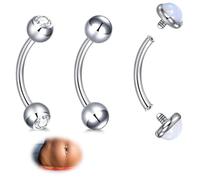 AVYRING 3 barras de ombligo de acero inoxidable para mujer, joyería de piercing con cristal y ópalo, oro y plata, longitudes de 6/8/10/12 mm, hipoalergénicas