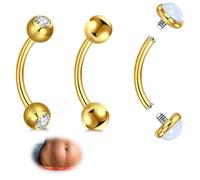 AVYRING 3 Piezas Barras de Ombligo de Acero Inoxidable 14G para Mujeres, Joyería de Piercing Umbilical con Cristal y Ópalo, Oro/Plata, Longitud de Barra 6mm/8mm/10mm/12mm - Hipoalergénico, Extremos de