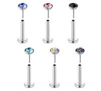 AVYRING Anneau Labret à Tige Plate en Argent 20G pour Piercing des Lèvres, du Cartilage, de l'Hélix, du Tragus et de la Lèvre Medusa, Ensemble de 6 Pièces