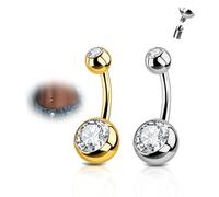 AVYRING Juego de 2 piercings para el ombligo para mujer, 14 g de titanio con detalles de diamante, 6/8/10/12/14 mm de longitud, plata y oro, hipoalergénicos y cómodos, 6mm, Titanio