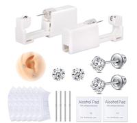 AVYRING Kit de 14 piercings d'oreilles jetables avec clous - Livré avec un bâton d'oreille en argent sterling, ensemble complet pour un perçage d'oreille sûr et facile à la maison, pistolet de