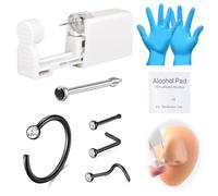 AVYRING Kit de 8 piercings de nez avec pistolet de perçage intégré, kit de perçage indolore avec anneaux de nez de 20 g, pistolet de piercing jetable pour piercing de nez à la maison, Acier inoxydable