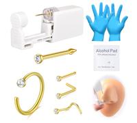 AVYRING Kit de 8 piercings de nez avec pistolet de perçage intégré, kit de perçage indolore avec anneaux de nez de 20 g, pistolet de piercing jetable pour piercing de nez à la maison, Acier inoxydable