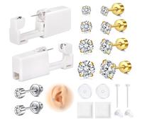 AVYRING Kit de perforación de oreja, 2 unidades, kit de pistola de perforación desechable indolora con aretes de 20 g de espalda plana, kit de herramientas y suministros para mujeres y hombres, Acero