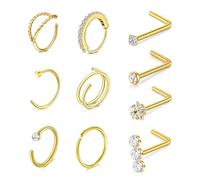 AVYRING Lot de 18 piercings de nez en acier inoxydable avec zircon cubique - 20 g - Vis en forme de L avec diamant - Pour homme et femme, Acier inoxydable