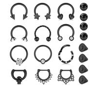 AVYRING Lot de 20 piercings de septum pour homme et femme en acier chirurgical 16 g - Anneaux de nez à charnière pour cartilage, hélix, tragus, daith, bijoux de nez - 8/10 mm, Acier inoxydable