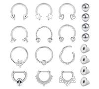 AVYRING Lot de 20 piercings de septum pour homme et femme - En acier chirurgical 16 G - Anneaux de nez à rabat - Pour cartilage, hélix, tragus, daith et nez - 8/10 mm, Acier inoxydable
