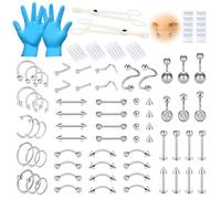 AVYRING Lot de 99 piercings mixtes en acier chirurgical 14 G, 16 G, 18 G, 20 G, 316L, aiguilles de piercing pour nez, nombril, sourcil, lèvre, langue, oreille, tragus, hélix, Acier inoxydable