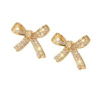 AVYRING Pendientes de lazo para mujer y niña, brillantes y lindos pendientes de circonita y anillos hipoalergénicos, perfectos para novias y damas de honor (plata/oro), Acero inoxidable