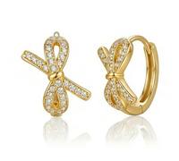 AVYRING Pendientes de lazo para mujeres y niñas, aretes de aro con circonita cúbica brillante y Ctue, hipoalergénicos, perfectos para novias y damas de honor (plata/dorado), Pequeño, Acero inoxidable