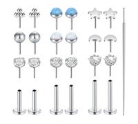 AVYRING Pendientes Flatback sin hilos para mujer, 20G, 18G, 16G, acero quirúrgico, punta de nariz con ópalo, estrella, luna, corazón, CZ, trago, cartílago, hélice, 6 mm, 8 mm, 10 mm, 6mm, 8mm, 10mm