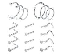 AVYRING Piercing de nez en acier chirurgical argenté avec zircone pour homme et femme 22 g, 20 g, 18 g, 20G (0.8mm), Acier inoxydable