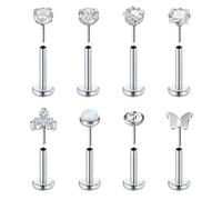 AVYRING Piercings de lèvre à dos plat en acier chirurgical 16 G 6 mm 8 mm argent doré avec étoile, papillon, lune, cœur CZ CZ cartilage, labret hélix, Acier inoxydable