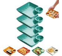 AVZYARDY Set de 4 platos con compartimentos para salsas, plato japonés para dumplings con cuencos para sumergir, bandejas coloridas para aperitivos y dips, ideal para chips, pollo frito, tacos y más