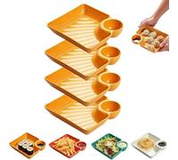 AVZYARDY Set de 4 platos con compartimentos para salsas, plato japonés para dumplings con cuencos para sumergir, bandejas coloridas para aperitivos y dips, ideal para chips, pollo frito, tacos y más