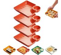 AVZYARDY Set de 4 platos con compartimentos para salsas, plato japonés para dumplings con cuencos para sumergir, bandejas coloridas para aperitivos y dips, ideal para chips, pollo frito, tacos y más