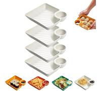 AVZYARDY Set de 4 platos con compartimentos para salsas, plato japonés para dumplings con cuencos para sumergir, bandejas coloridas para aperitivos y dips, ideal para chips, pollo frito, tacos y más