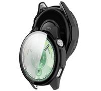 AWADUO Funda protectora de policarbonato compatible con Huawei Watch GT6 de 46 mm, cobertura completa, con protector de pantalla táctil de vidrio templado, accesorios de reloj inteligente (negro liso)