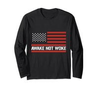 Awake Not Woke American Patriot USA Flag Gift Manga Larga