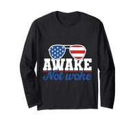 Awake Not Woke American Patriot USA Flag Gift Manga Larga
