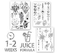 AWAKEN Tatuajes falsos temporales Tatuaje de jugo Pegatinas semipermanentes Impermeables a base de plantas Dura 1-2 semanas Diseño unisex Astronauta Planetas Galaxias Brújula Flecha (Paquete de 1)