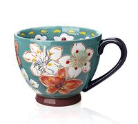 Awanber Tazas de Café de Cerámica, Taza de té Hecha a Mano con Flores de Gran Tamaño, el Mejor Regalo de Cumpleaños y Navidad Para Mujeres, Regalo Para el día de la Madre Para Mamá - Azul Lago